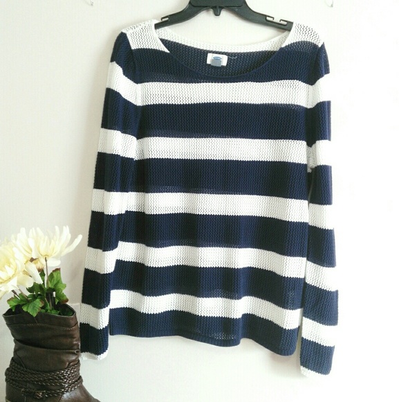 Old Navy Sweaters - Old Navy Blue / White Striped Knitted Sweater